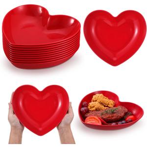 10 Pcs 8.5 Inch Red Heart Plates Valentines Day Plates Heart Shaped Plates Dessert Bowls Appetizer Plates Salad Bowls for Valentines Day Party Supplies
