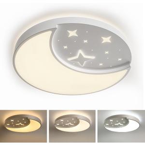 Flush Mount Ceiling Light for Kids, 30W Large Modern LED Ceiling Lights, 3000K/4500K/6500K Selectable, Moon and Star Ceiling Light Fixture for Bedroom Children's Room Nursery(15.75 Inch)