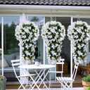 BSMYBO Bougainvillea Artificial Hanging Flowers Plants for Outdoors UV Resistant Faux Trailing Hanging Vine Outdoor Hanging Plants for Front Porch, Balcony, Patio, Outdoor Planter (White-2PCS)