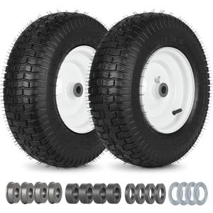 16x6.50-8 Riding Lawn Mower Rubber Tire and Wheel, 2 Pcs Replacement 16x6.5-8nhs Garden Tractor Lawnmower Tyre, with 3/4" & 5/8" Bushing, 3"-4.5" Centered Hub