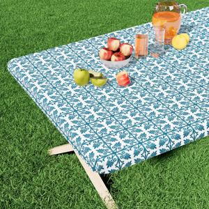 misaya Rectangle Vinyl Table Cloth, Elastic Fitted Flannel Backed Tablecloth, 100% Waterproof Plastic Table Cover Fits 6 Foot Folding Tables for Picnic, Camping, Outdoor (Turquoise, 30" x 72")