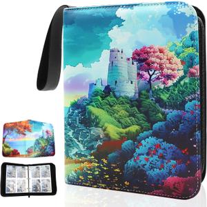 Trading Card Binder 4-Pocket 400 Card Holder with Zippe, Small Cards Collection and Storage Bag,3 ring binder Gifts for Boys and Girls, Transaction Card Clip with 50 Removable Sleeve (4 Pocket Red)