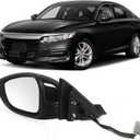 Left Driver Side Door Mirror For Honda Accord LX, Sport 2018-2022 Power Non-Heated No-Turn signal Match to Black Paint Replaces HO1320328 76258-TVA-A02 (3pin)