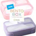 Kids Glitter Snack Container - Mini Bento Lunch-Box, Small Leakproof Container Boxes for Toddlers Girls Snacks Lunches, 3 Compartment - School Daycare Portion Containers, Pink Purple Sparkle Set of 2