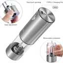 Electric Salt and Pepper Grinder Set 6 Levels Adjustable Coarseness Refillable Stainless Steel Auto Salt and Pepper Grinder Mill Usb Rechargeable with Lights (2 pack, Silver)