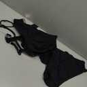 Women's Strapless Bandeau Bikini Set - Twist Front Two Piece Swimsuit with Side Tie Bathing Suit Bottom (Medium, Black)