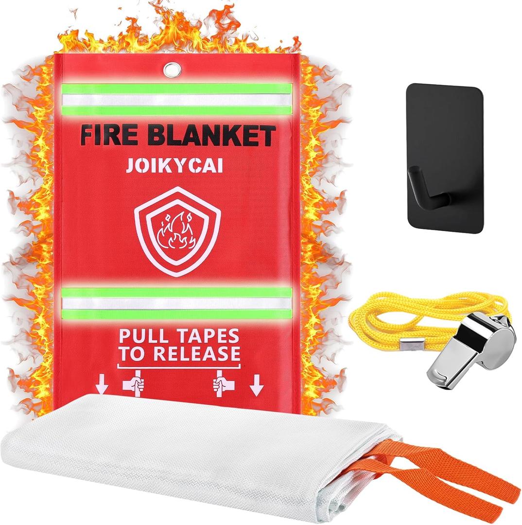 Emergency Fire Blanket Fire Suppression Blanket for Kitchen Fiberglass Fire Blanket Fireproof Blanket 1 Metal Hook 1 Whistle Home School Car Office Warehouse Camping House Fireplace Grill 40"x40" 1PC