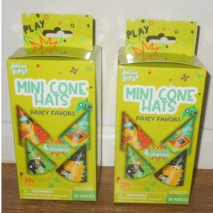 set of "Anker Play" mini cone party hats featuring four different gaming-themed designs.
