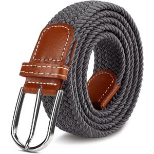 2 x Multicolored Woven Stretch Belt for Men and Women, Braided Elastic Golf Belts Jeans Casual Pants Sport Belt (Gray)