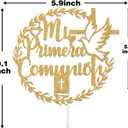 4 x Mi Primera Comunin Cake Topper, Spanish First Holy Communion, Religious Baptism, Christening Baby Shower 1st Birthday Party Decorations Supplies, Gold Glitter