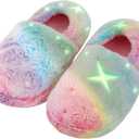 Kids Fuzzy Slippers Luminous Glow in the Dark for Boys Girls House Shoes Indoor (12-13 Little Kid, Green)