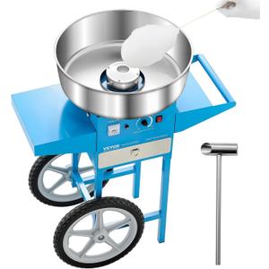 VEVOR Commercial Cotton Candy Machine with Cart, 1000W Electric Candy Floss Maker with 20.5 in Stainless Steel Bowl, Sugar Scoop and Drawer, for Home, Kids Birthday, Family Party, Blue