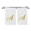 Monogrammed Hand Towel, Personalized Gift, 16 x 30 Inches - Set of 2 - Gold Embroidered Towel - Extra Absorbent 100% Turkish Cotton- Soft Terry Finish - for Bathroom, Kitchen and Spa- Script A White