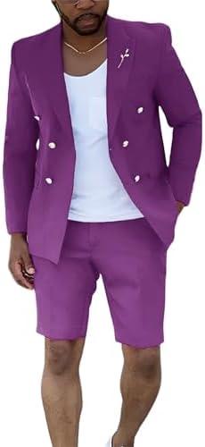 Shorts Suits for Men 2 Piece Slim Fit Double Breasted Mens Shorts Suit Set Casual Prom Summer Beach Wedding Tuxedos, L