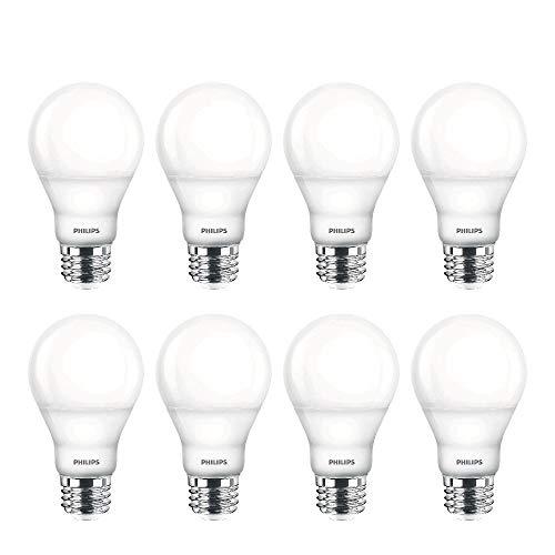 Philips LED 538322 LED Dimmable A19 Soft White Light Bulb with Warm Glow Effect: 800-Lumen, 2700-2200-Kelvin, 9.5-Watt, E26 Base, Frosted, 8-Pack