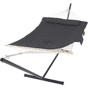 SUNCREAT Hammocks for Outside with Stand, Extra Large 2 Person Hammock with Stand, Dark Gray Drops