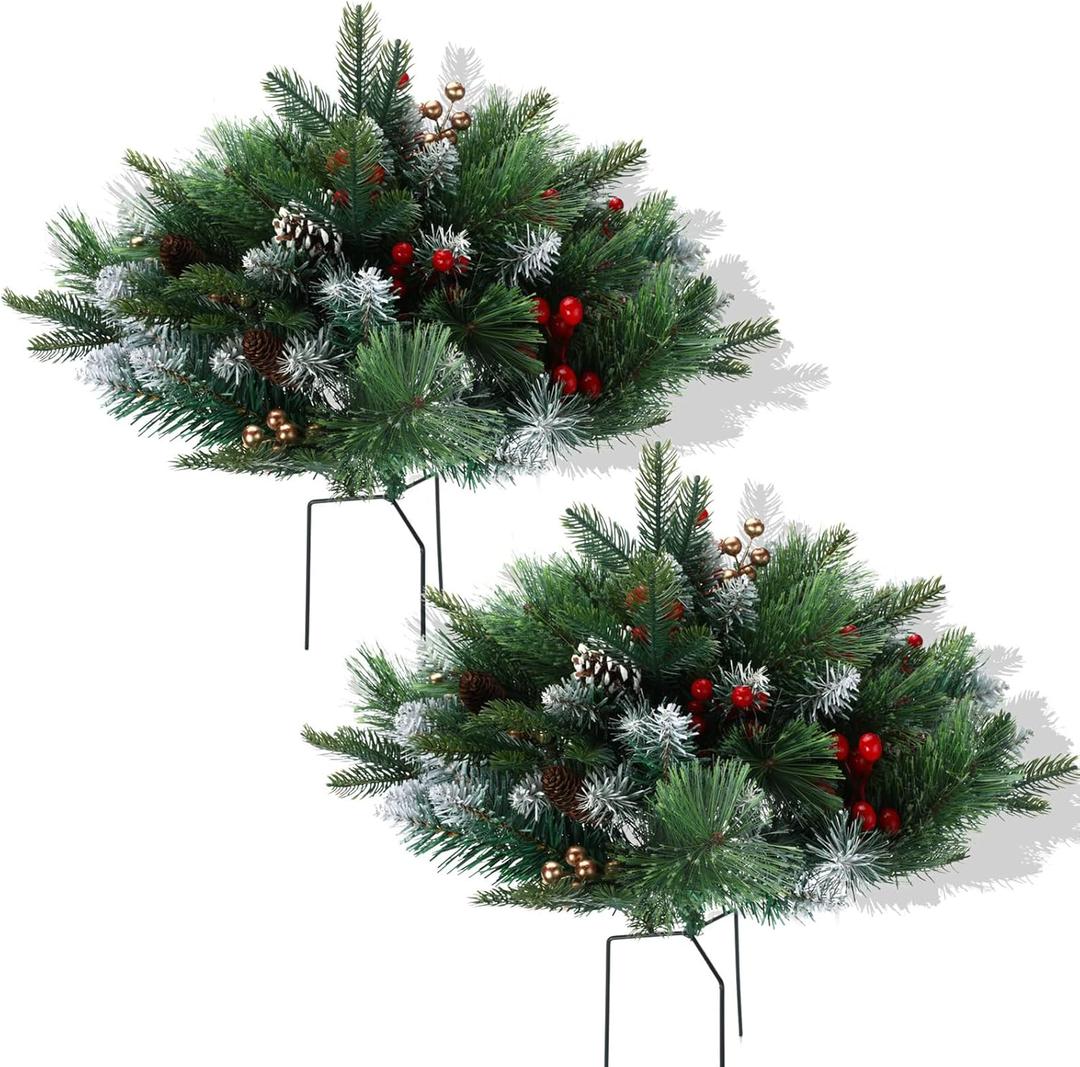 2pcs Artificial Christmas Tree with Ground Spikes, Pine Trees with Tripod Stake, Outdoor Christmas Decorations for Porch, Driveway, Yard B 2pcs