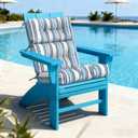 LVTXIII 2 Pack Outdoor High Back Cushions, 22" W x 20" D Tufted Seat and Back Chair Cushion with Ties, Fluffy Patio Replacement Rocking Chair Cushion for Outdoor Furniture Use, Stripe Layered Blue, 44"x22"x4"