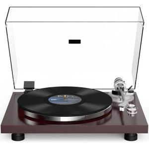 Record Players Wireless Output Vintage Turntables for Vinyl Records Aluminium Platter Carbon Fiber Tonearm Belt-Drive 33 45 RPM Phono Audio AT-3600L MM Cartridge RCA Line Anti-Skate Pitch Control Red