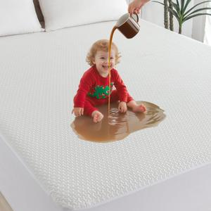 100% Waterproof Twin Mattress Protector,Breathable Cooling 3D Air Bamboo Viscose Mattress Cover Hypoallergenic,6"-14''Deep Pocket Stretchable Fitted Sheet,Noiseless Machine Washable (White)