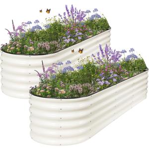 Galvanized Raised Garden Bed - 2 Pcs 8x2x1.4FT Planter Box, White