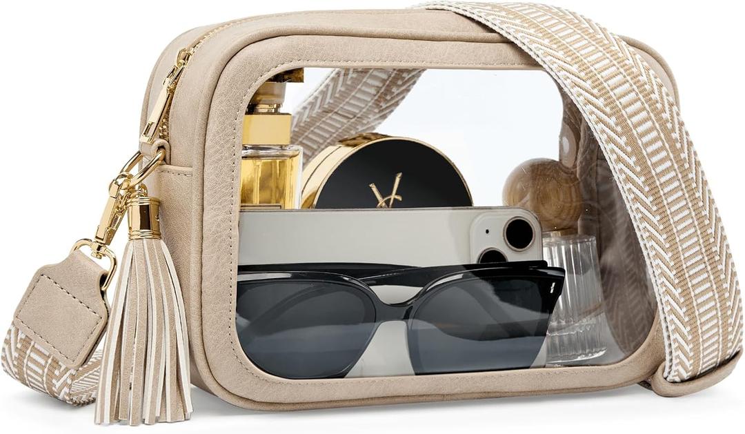 Clear Bag for Stadium Events, Clear Purse Stadium Approved Crossbody Bag for Concerts Sports Festivals Events Women (Light Taupe)