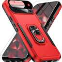 for Google Pixel 10 Case [15 FT Military Grade Drop Protection] with Screen Protector & Lens Protector Heavy-Duty Shockproof Kickstand Case for Pixel 10 Red