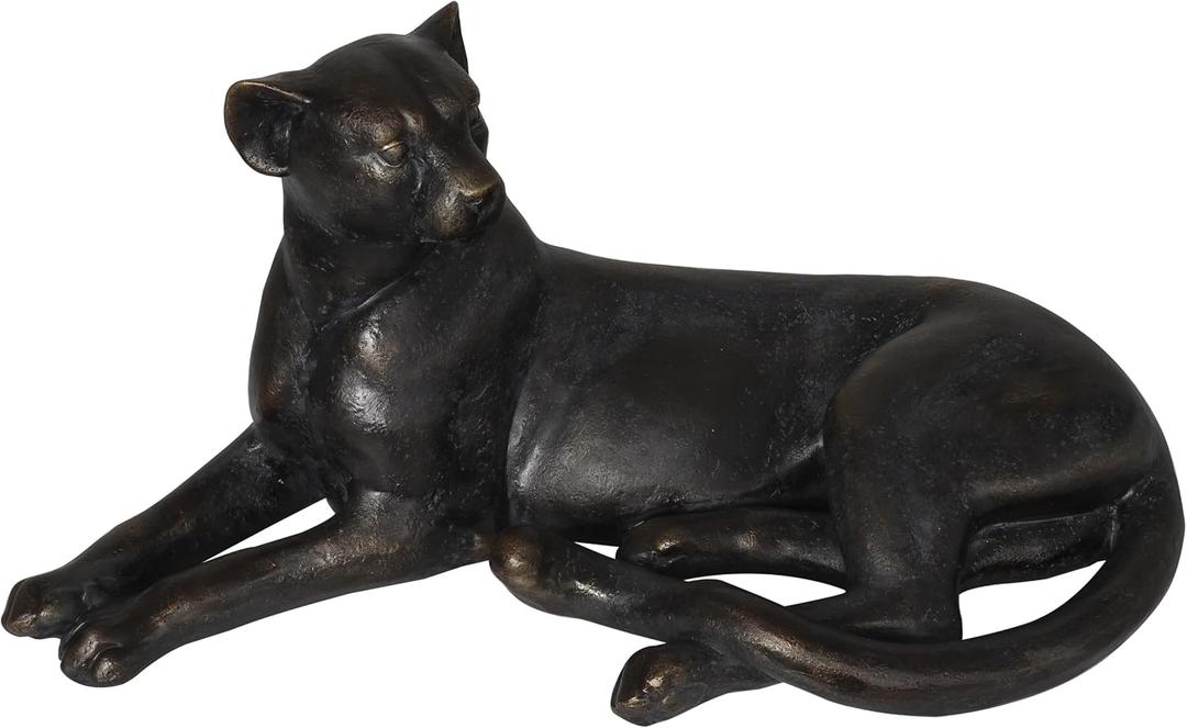 Deco 79 Polystone Leopard Decorative Sculpture Laying Home Decor Statue, Accent Figurine 29" x 14" x 13", Black