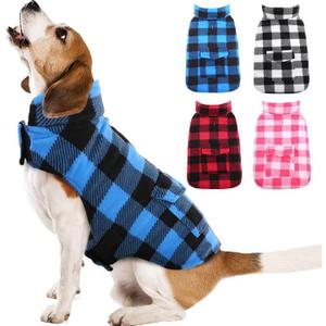 Kuoser Dog Winter Coat, Windproof Dog Fleece Jacket British Style Plaid Cold Weather Doggie Vest Coats, Reversible Cozy Warm Puppy Clothes Pet Apparel for Small Dogs XS (Blue)