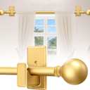 TKZTKZ Curtain Rods No Drilling, 32-45 Inch Adjustable No Drill Curtain Rod with Adhesive Brackets, 5/8" Renter Friendly Stick On Rod for Apartments, Bedroom, RV, Heavy Duty 20-30 lbs, Brass Gold