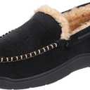 Zigzagger Men's Moccasin Slippers Memory Foam House Shoes, Indoor and Outdoor Warm Loafer Slippers, 11.5, Black