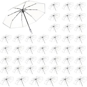 30pcs Clear Umbrellas 42 Inch Foldable Lightweight Transparent Umbrella Automatic Open Close Transparent Travel Umbrella for Women and Men for Rain Outdoor Wedding