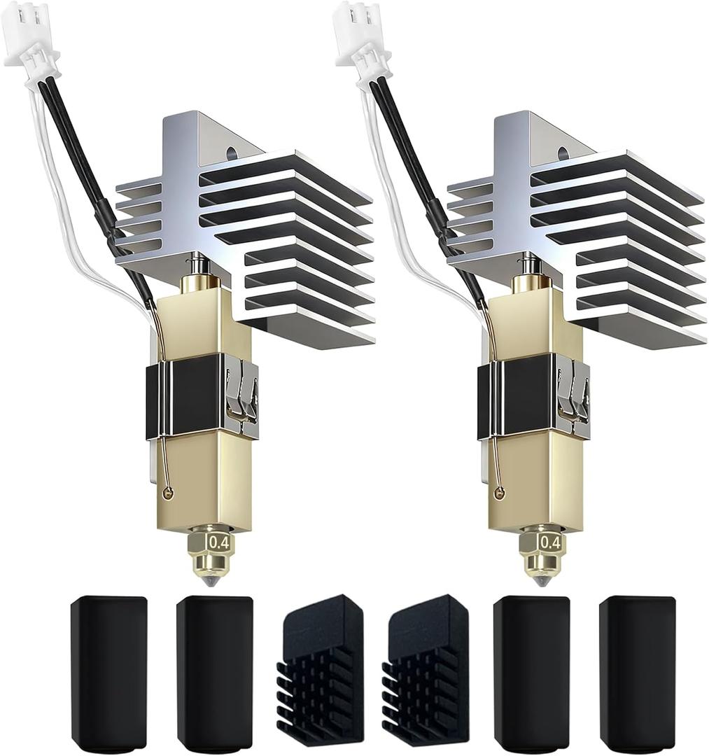 2 Pack 0.4MM Centauri Carbon Hotend with Brass Hardened Steel Nozzle, 3D Printer Print Head Extruder Part for Elegoo CC/CC2 Accessories with Extra 2 Silicone Covers and 2 Nozzle Cleaners