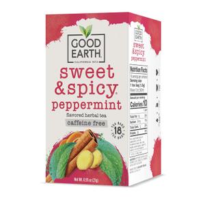 Good Earth Tea, Sweet & Spicy Peppermint Herbal Tea, 18 Count, Pack of 6, Hot or Iced, Iconic Sweet & Spicy with Cool Peppermint (EXP 12/02/27)