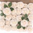 MACTING Artificial Flower Roses 30PCS Real Touch Fake Flowers with Stem Foam Roses for DIY Wedding Bouquet Table Centerpieces Bridal Shower Party Home Spring Valentines Day Decorations (Cream)