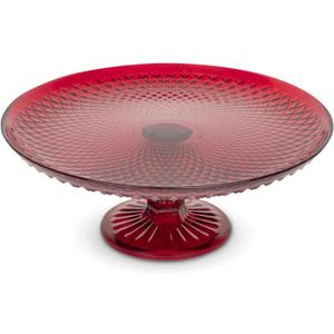 Amici Home Diamond Footed Glass Cake Stand | Round Vintage Style Cake Plate | Serving Platter for Cupcakes, Cookies | Dessert Display Stand for Parties, Weddings, and Gift | 10 D x 3.7 H (Red)
