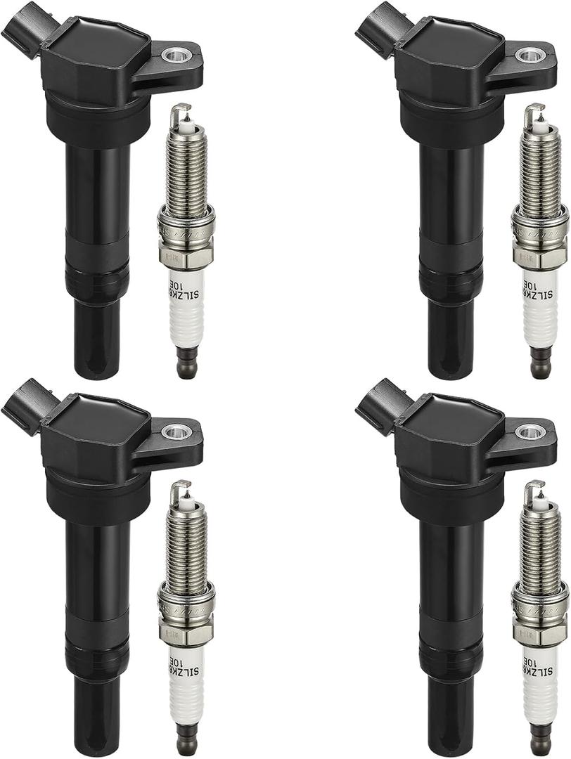 BDFHYK Ignition Coils UF651 and Iridium Spark Plug 9686 Compatible with Hyundai Elantra Coupe GT Tucson Kia Forte Soul l4 1.8L 2.0L Replaces 5C1861 C1804 50146 GN10633 5147 9417 9723 XP5702 Set of 4