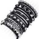 Studded Punk Bracelet Set for Women Men Spike Cuff Black 4 Pcs, One Size