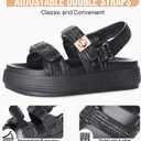 FITORY Women Platform Sandals Comfortable Open Toe Beach Shoes with Adjustable Buckle Straps for Summer Size 6-11 (Black)