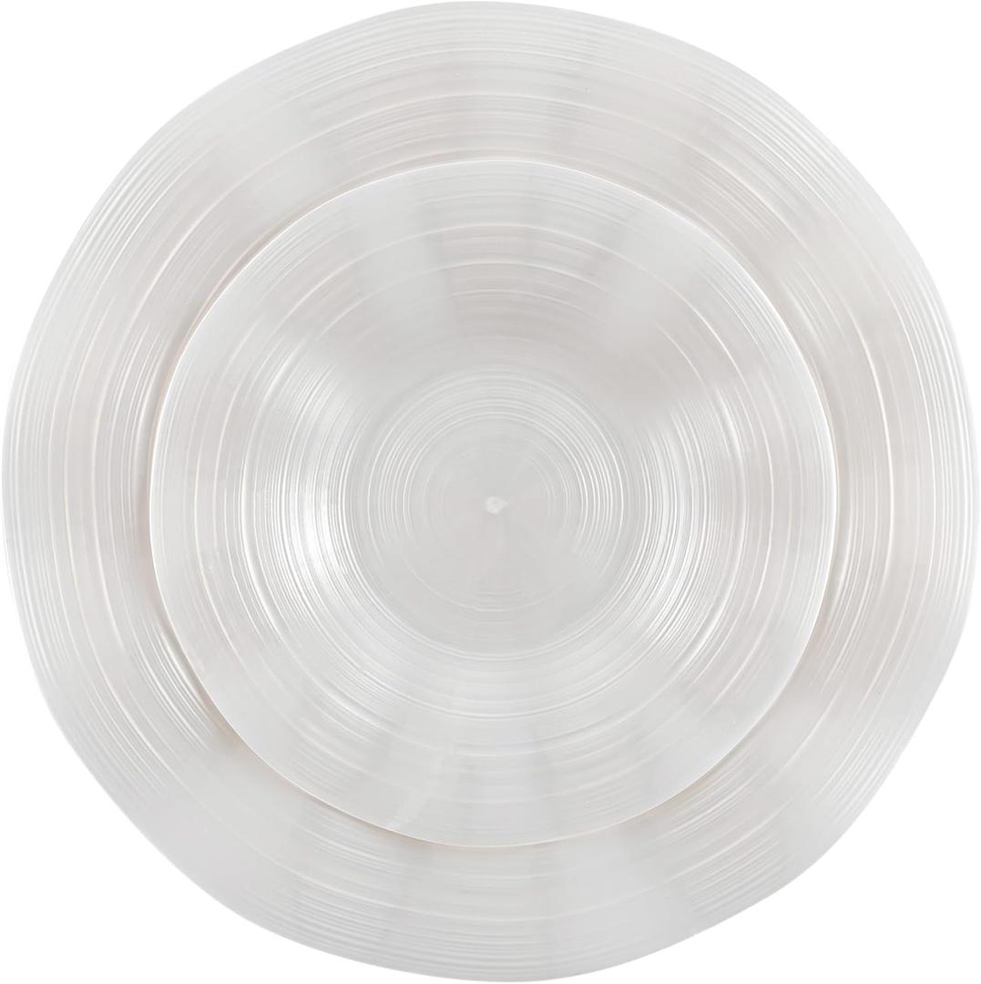 PLASTICPRO 96 Piece Combo Plastic Dinner Plates Disposable Plastic Fancy Heavy Duty Party Dishes 7 inch and 10 inch, Pearl White Ribbed
