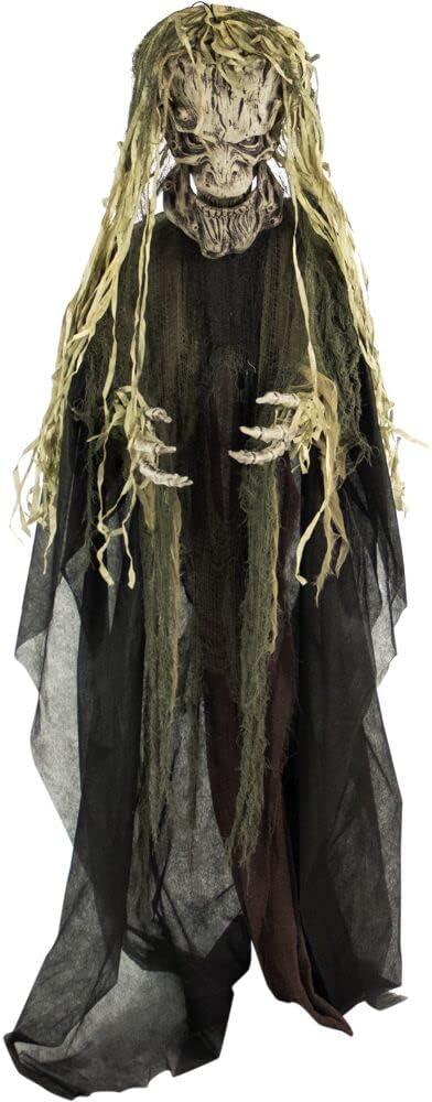 Haunted Hill Farm Life-Size Scary Talking Tree Man Halloween Animatronic with Touch Activated Lights and Sound, Battery Operated Indoor or Covered Outdoor Halloween Decorations, Creepy Fright Props