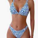 ZAFUL Women's 2 Piece Floral Print Swimsuit Triangle String High Cut Bikini Sets Bathing Suit M