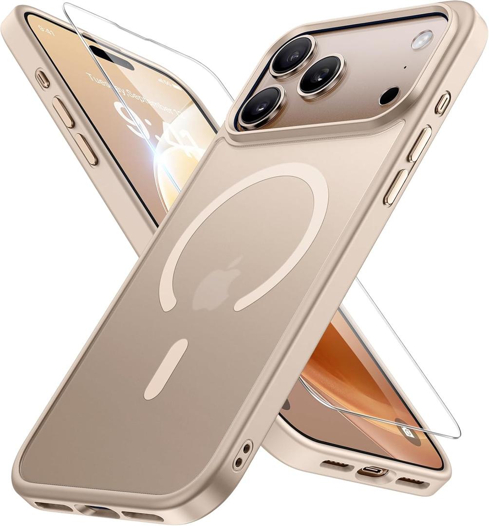 Miracase for iPhone 17 Pro Max Case with Screen Protector [Compatible with MagSafe] Slim Thin Phone Case Military-Grade Protected for 17 ProMax Cover Bumper 6.9", Khaki Gold