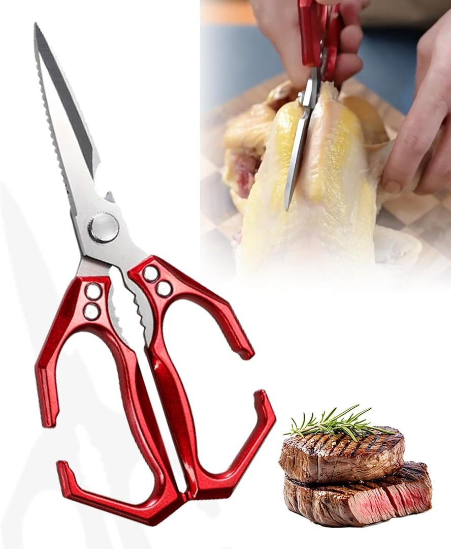Kitchen Scissors all Purpose - Stainless Steel Kitchen Shear, Sharp Silver Meat Scissors Dishwasher Safe, Heavy Duty Poultry Shears, Japanese Cooking Scissor for Food, Chicken Bones, and Turkey