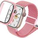 Compatible with Kids Apple Watch Band and Case 38mm 40mm 41mm 42mm 44mm 45mm, Nylon Elastic Solo Loop and Protective Cover with Screen Protector for iWatch Series 9 8 7 SE3 SE2 SE 6 5 4 3 2 1