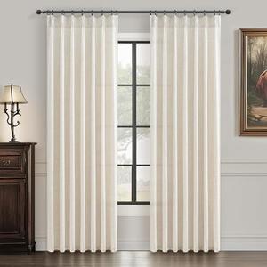 Custom Pinch Pleated 78 Inch Dining Room Curtains 2 Panels Set, Farmhouse Cream Beige Light Filtering Textured Linen Semi Sheer Curtain for Kids Room Privacy Window Thick Drapes Ivory 6-1/2 FT Length