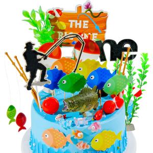 3 x Simplepolymer 36PCS Fishing Cake Topper Decorations Set Fisherman Themed Decoration Gone Fishing Cake Topper with Sea Bass for Fishermen Fish Themed Party Supplies