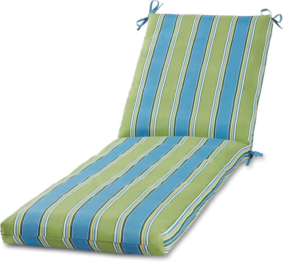 Modern Outdoor Chaise Lounge Cushion with Ties – Durable Polyester Fabric, Channel-Filled Polyfiber Insert, Removable Zippered Cover, Cayman Stripe, 73 inches x 23 inches x 4 inches