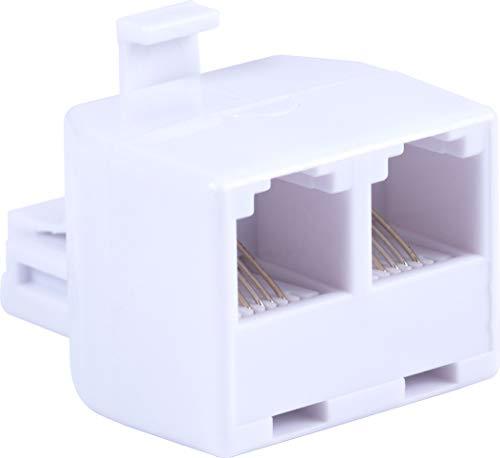 Power Gear Telephone Duplex Adapter, Home or Office, Compatible with Answering Machines, All Brands, RJ14, RJ11, White, 76191, Pack Of 2