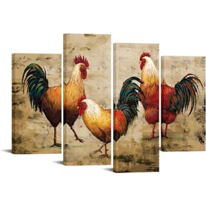 Nachic Wall Farm Animal Art Painting Rooster Picture Canvas Print in Vintage Style Farmhouse Countryside Home Kitchen Retro Decorations Gallery Wrap Ready to Hang